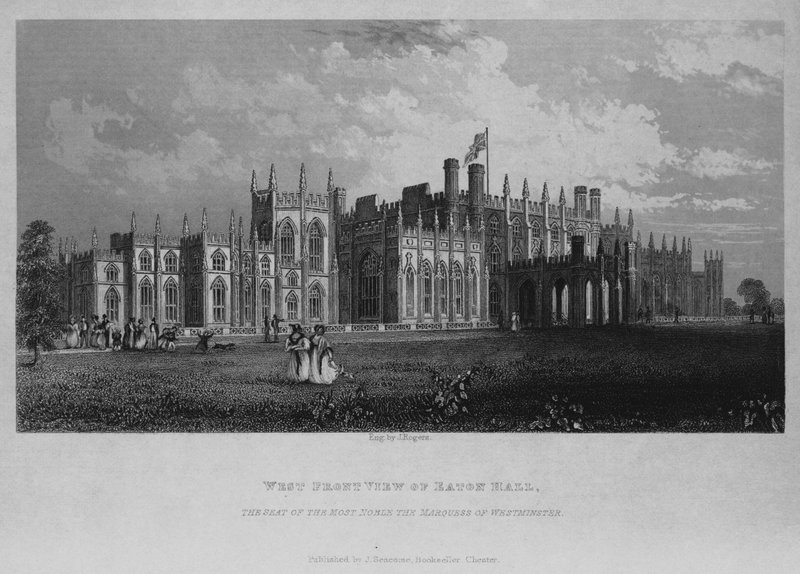 Widok z zachodniego frontu na Eaton Hall, siedzibę najszlachetniejszego markiza Westminster autorstwa English School
