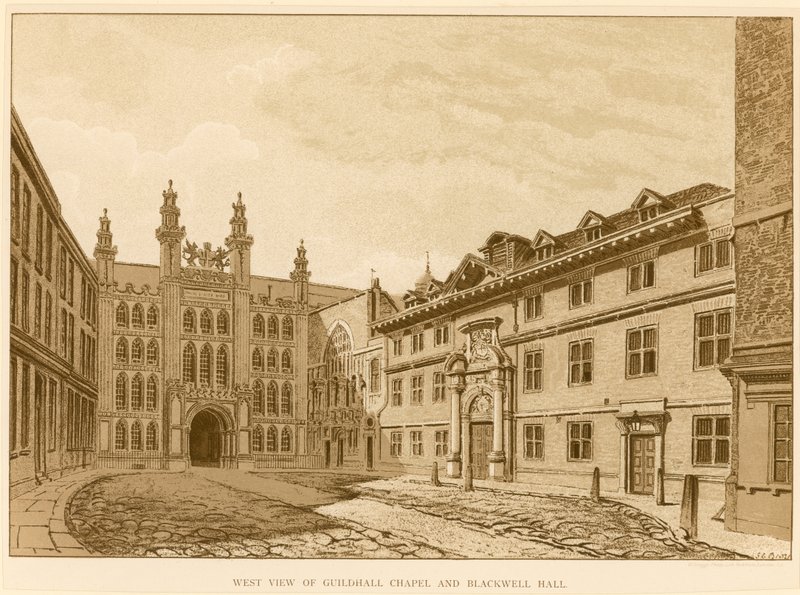 Widok na zachód od Guildhall Chapel, Londynu i Blackwell Hall autorstwa English School