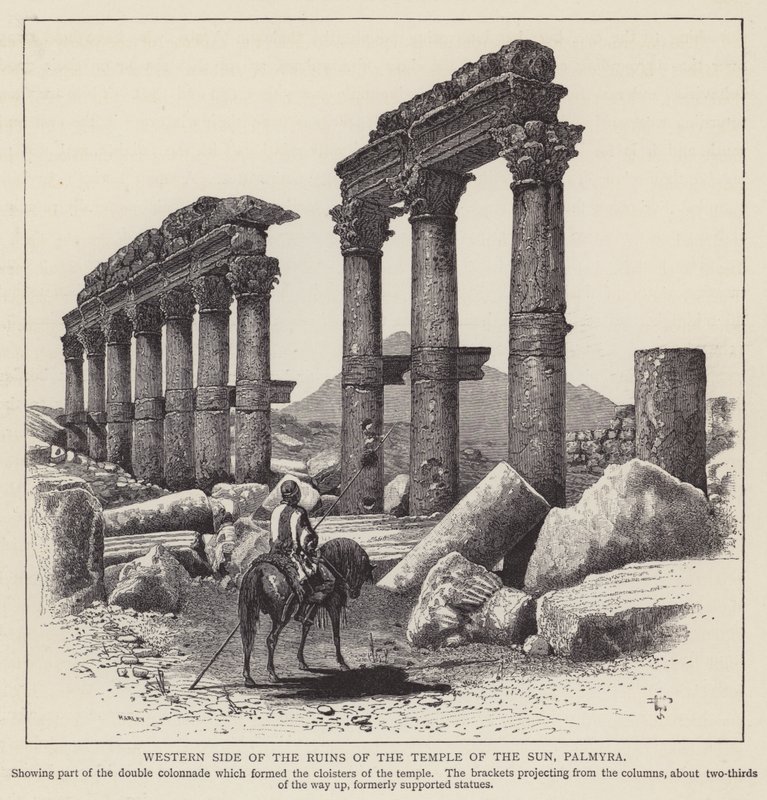 Zachodnia strona ruin Świątyni Słońca, Palmyra (rycina) autorstwa English School
