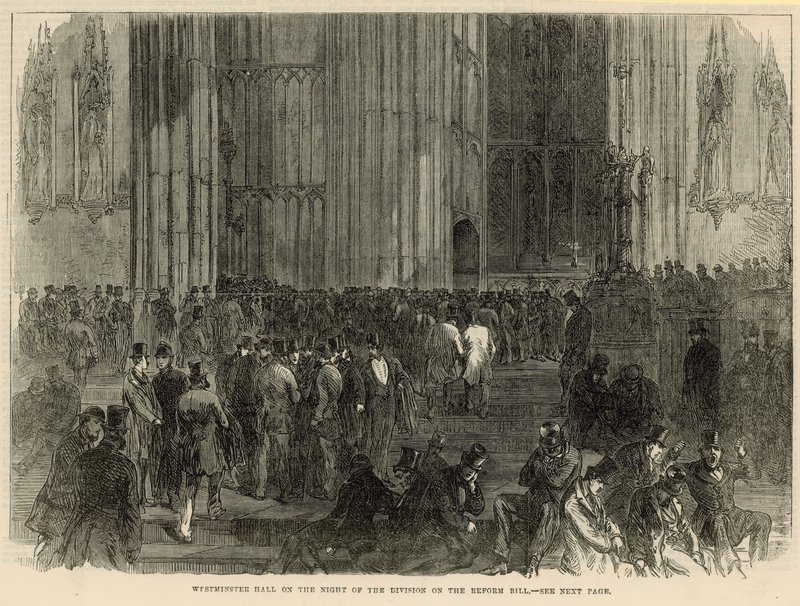 Westminster Hall w noc podziału w sprawie ustawy o reformie autorstwa English School