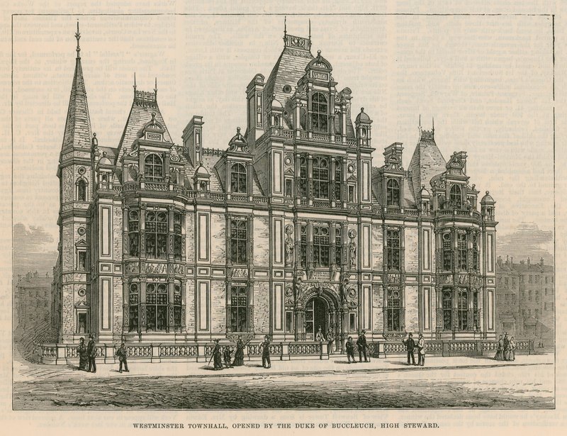 Ratusz w Westminster, otwarty przez księcia Buccleuch, Wysokiego Stewarda autorstwa English School