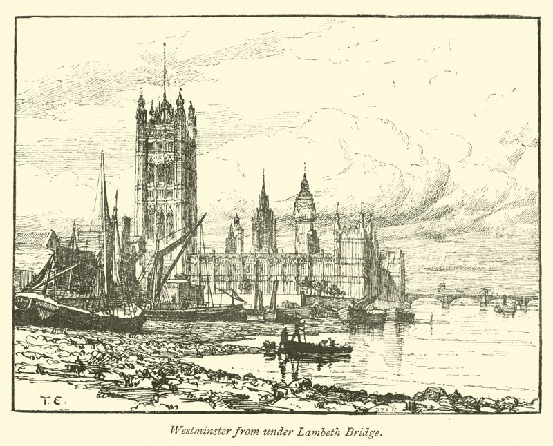 Westminster spod Lambeth Bridge autorstwa English School