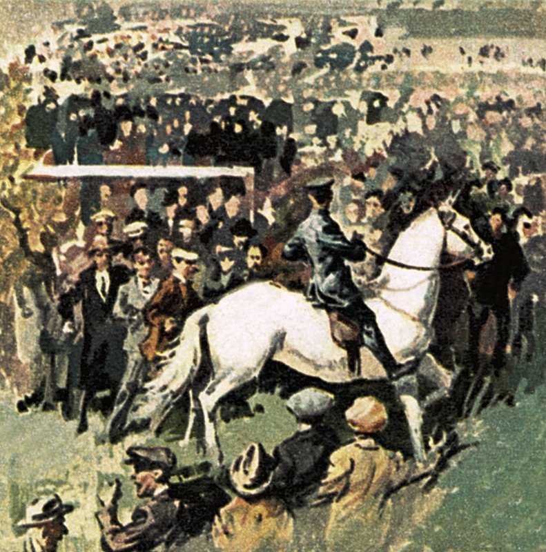 White Horse podczas finału Pucharu Świata w 1923 roku na Wembley autorstwa English School