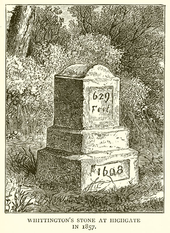 Kamień Whittingtons w Highgate w 1857 r. autorstwa English School