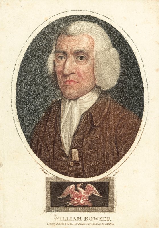 William Bowyer, angielski drukarz i redaktor (kolorowe grawerowanie) autorstwa English School