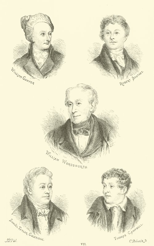 William Cowper, Robert Southey, William Wordsworth, Samuel Taylor Goleridge, Thomas Campbell autorstwa English School