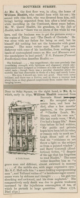 William Hazlitt i ulica Frith 6 autorstwa English School