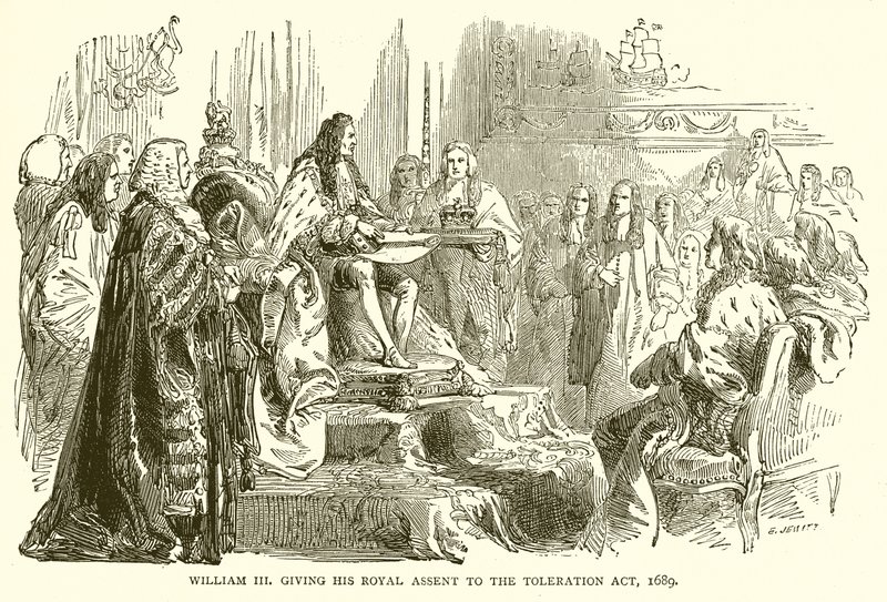 Wilhelm III udzielający królewskiej zgody na akt tolerancyjny, 1689 autorstwa English School