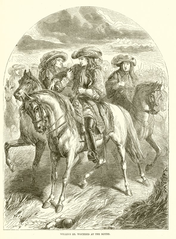 Wilhelm III. ranny pod Boyne autorstwa English School