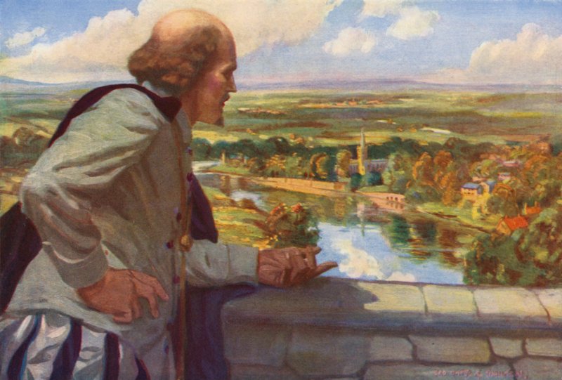 William Shakespeare spoglądający na Anglię (kolor lito) autorstwa English School