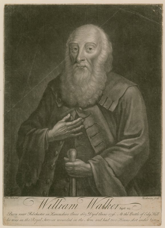 William Walker, w wieku 123 lat, urodzony w 1613, zmarł w 1736 autorstwa English School