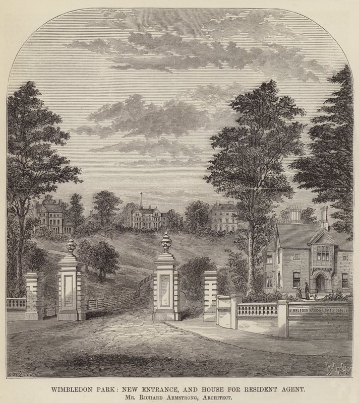 Wimbledon Park, nowe wejście i dom dla agenta rezydenta (grawerowanie) autorstwa English School