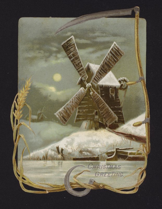 Wiatrak na śniegu (chromolitho) autorstwa English School