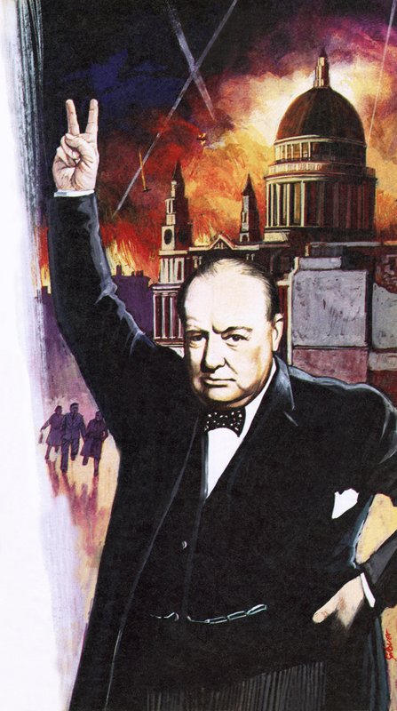 Winston Churchill podczas Blitz autorstwa English School