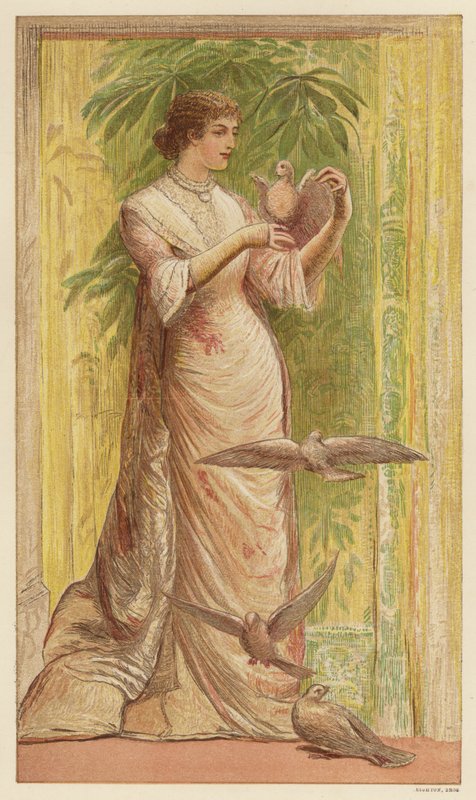 Kobieta z gołębiami (kolor litho) autorstwa English School
