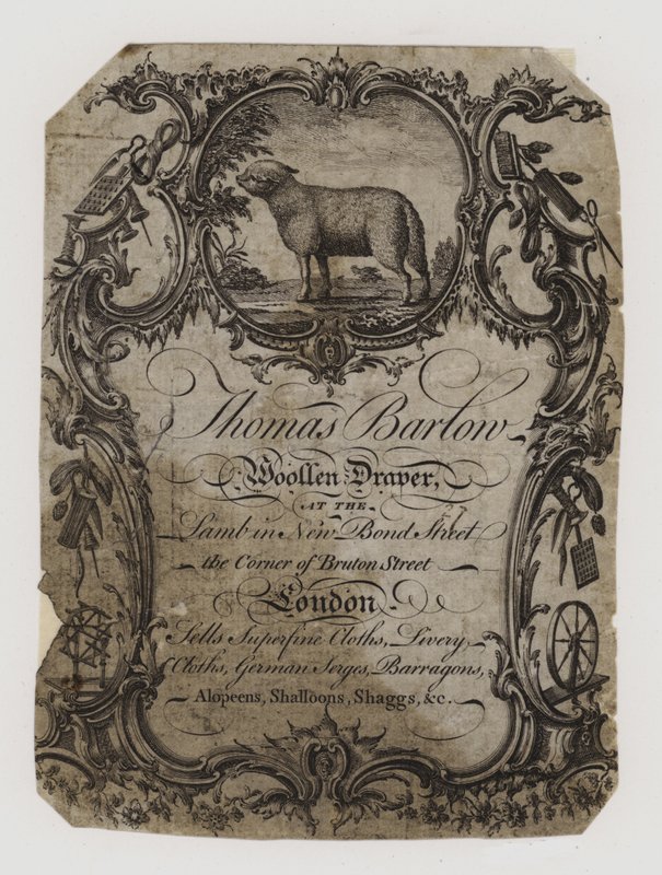 Wełniane zasłony, Thomas Barton, karta handlowa autorstwa English School