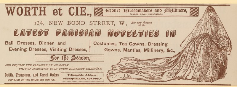 Worth et Cie, 134 New Bond Street, Londyn, reklama autorstwa English School
