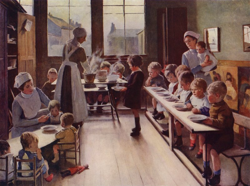 Małe dzieci podczas posiłków w żłobku (kolor lito) autorstwa English School