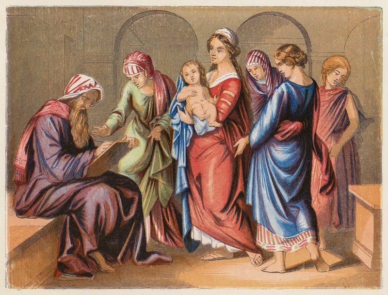Zachariasz ogłuszony (kolorowa litografia) autorstwa English School