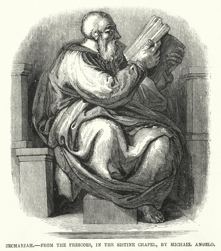 Zachariasz, z fresków, w Kaplicy Sykstyńskiej, Michał Anioł (rycina) autorstwa English School