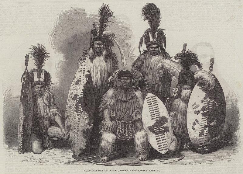 Zulu Kaffirs z Natal, Republika Południowej Afryki (grawerowanie) autorstwa English School