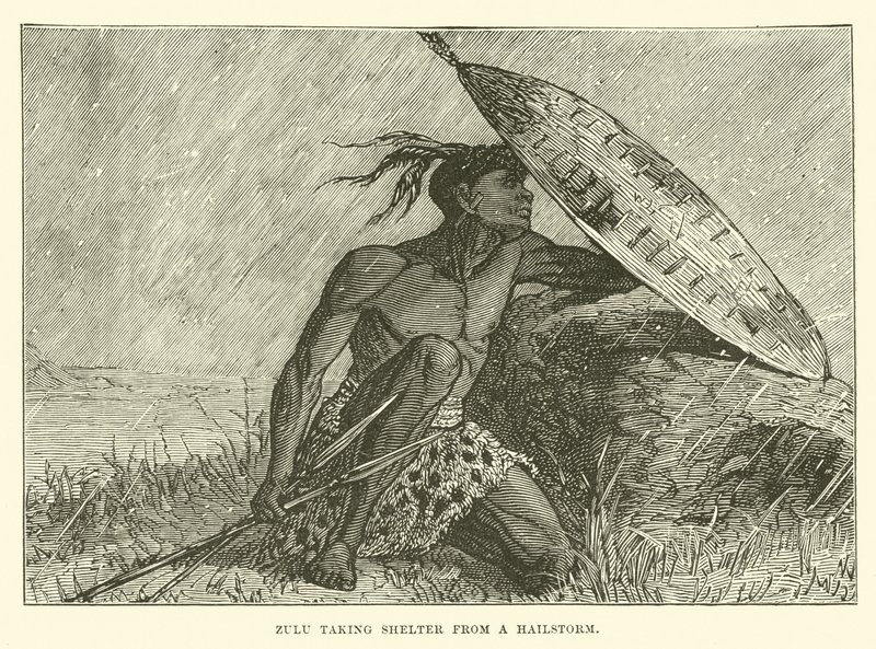 Zulu chroni się przed gradobiciem autorstwa English School