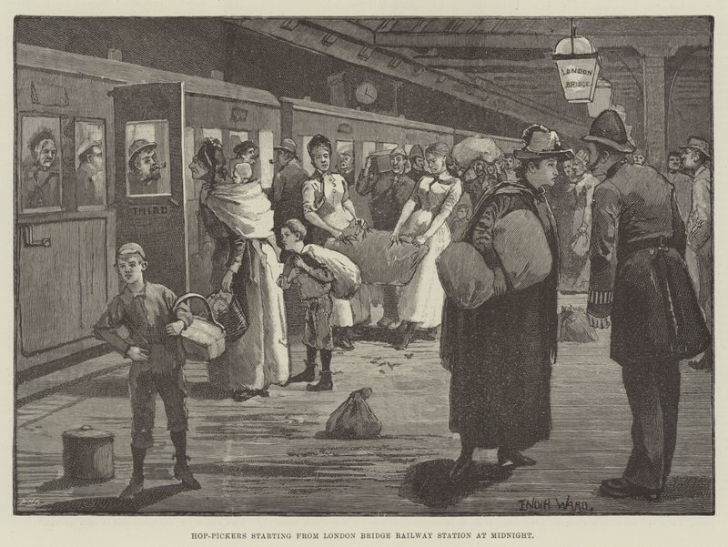 Hop-Pickers startujący z dworca kolejowego London Bridge o północy autorstwa Enoch Ward