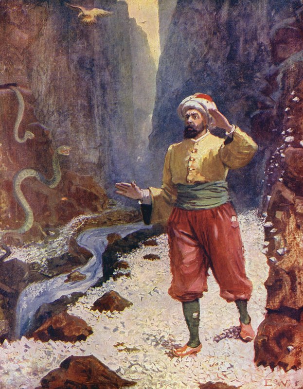 Sindbad w Dolinie Diamentów (kolorowa litografia) autorstwa Enoch Ward