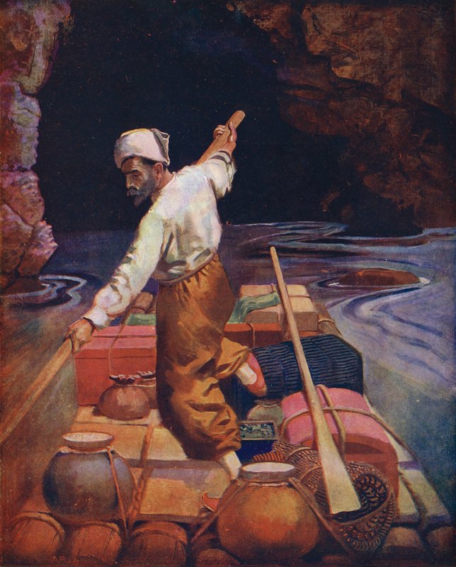 Sindbad na swojej tratwie (kolorowa litografia) autorstwa Enoch Ward