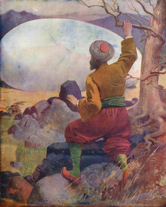 Sindbad widzi jajo skały (kolorowa litografia) autorstwa Enoch Ward