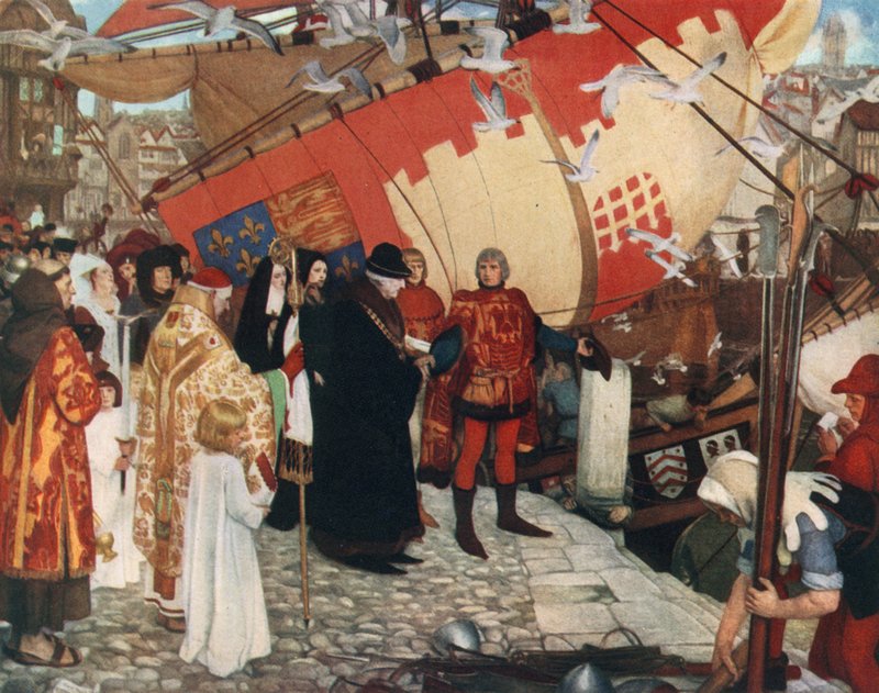 Wylot Johna i Sebastiana Cabotów z Bristolu w ich pierwszą podróż odkrywczą, 1497 autorstwa Ernest Board