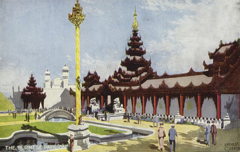 Pawilon Birmański, Wystawa Imperium Brytyjskiego, Wembley, 1924 r. autorstwa Ernest Coffin