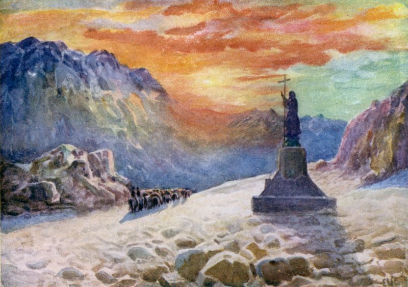 Statua Chrystusa na granicy argentyńsko-chilijskiej, wschód słońca autorstwa Ernest William Christmas