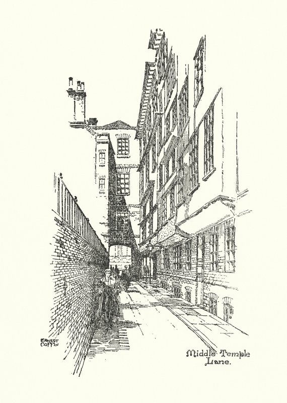 Stary Londyn: Middle Temple Lane (litografia) autorstwa Ernest (after) Coffin