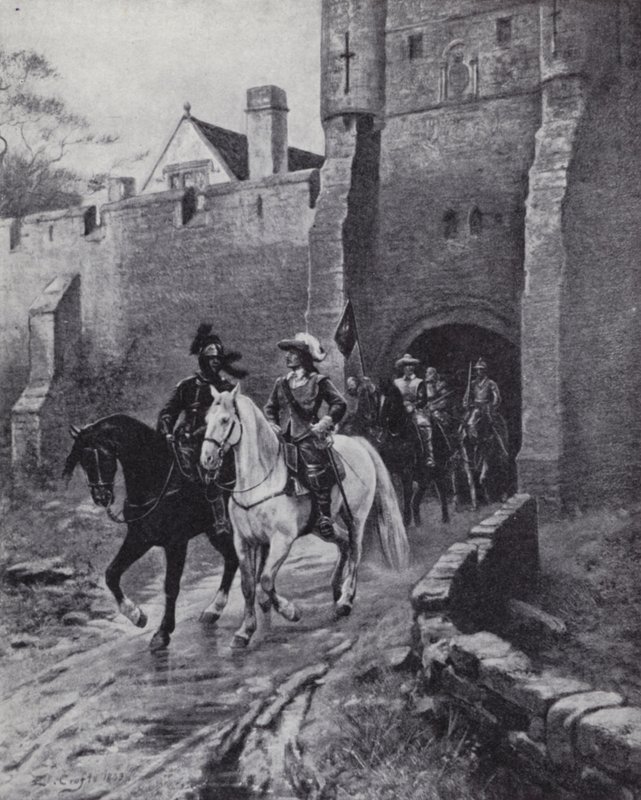 Oliver Cromwell ze swoją armią w Bootham Bar, York, gdy Karol II próbował odzyskać tron w 1650 (litografia) autorstwa Ernest (after) Crofts