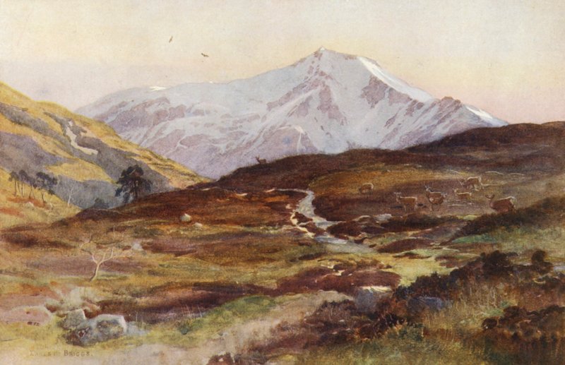 Ben Lui, w kwietniu, ze Strath Fillan (kolorowa litografia) autorstwa Ernest Edward Briggs