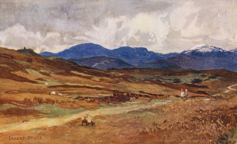 Patrząc na zachód od Lochinvar (kolorowa litografia) autorstwa Ernest Edward Briggs
