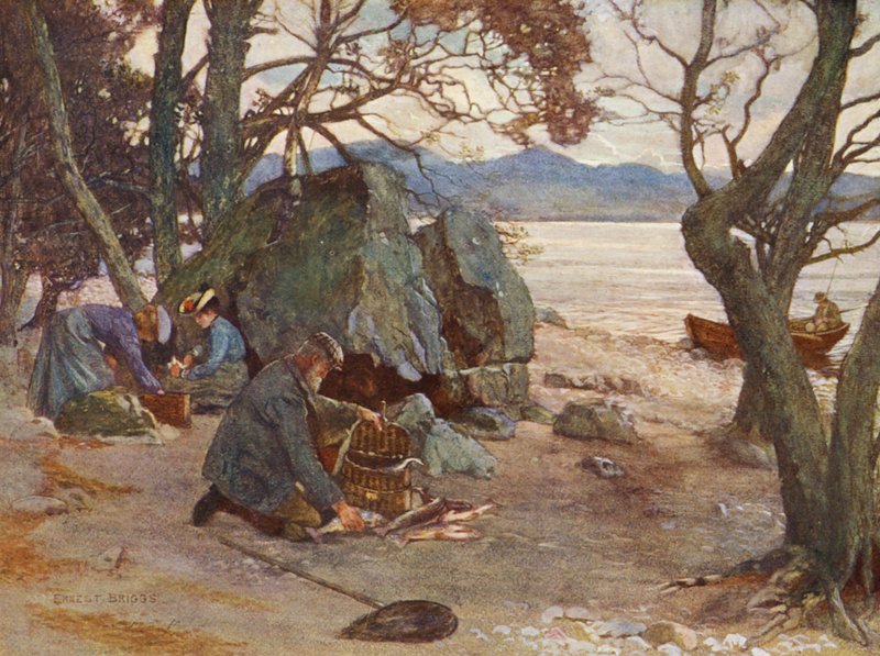 Lunch na Loch Awe (kolorowa litografia) autorstwa Ernest Edward Briggs