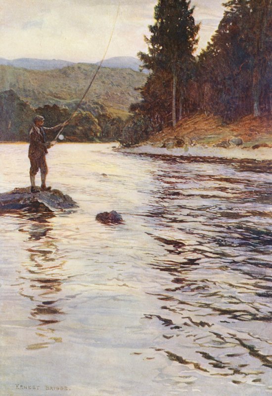 Połów łososia na wodzie Faskally (kolorowa litografia) autorstwa Ernest Edward Briggs