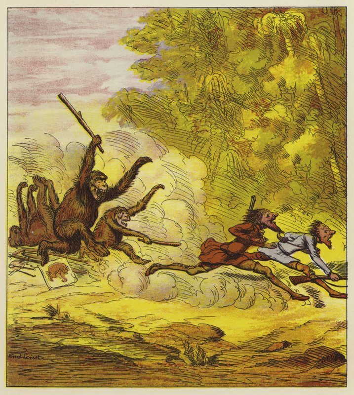 Bracia Bold ścigani przez wściekłe goryle autorstwa Ernest Henry Griset