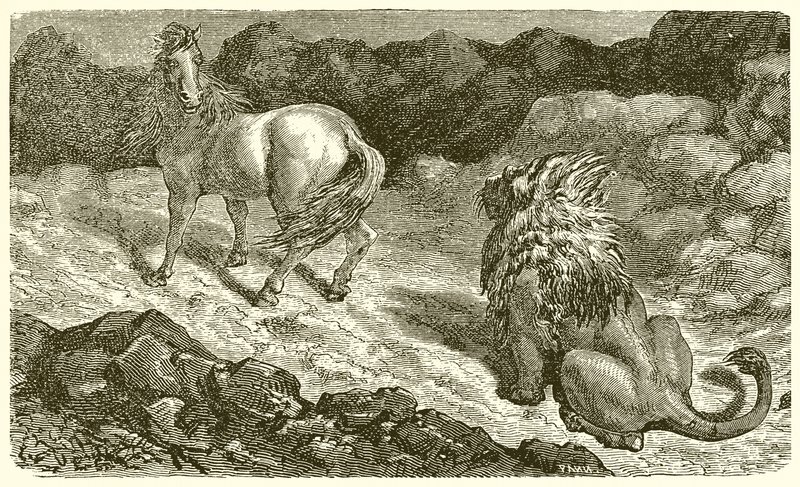 Koń i lew autorstwa Ernest Henry Griset