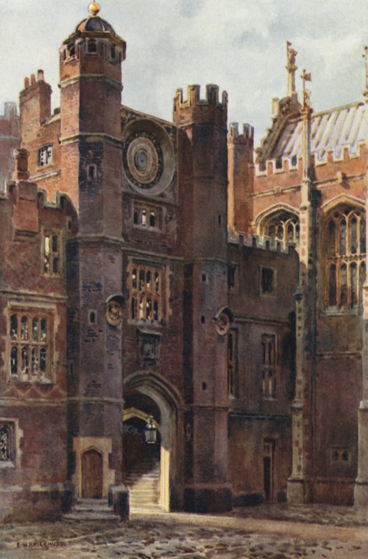 Brama Anny Boleyn, Clock Court (kolor lito) autorstwa Ernest William Haslehust