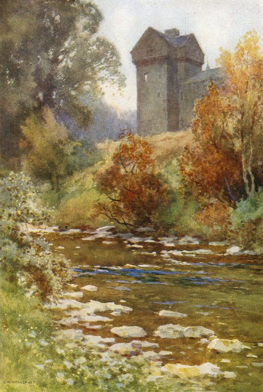 Branxholm Tower (kolor lito) autorstwa Ernest William Haslehust