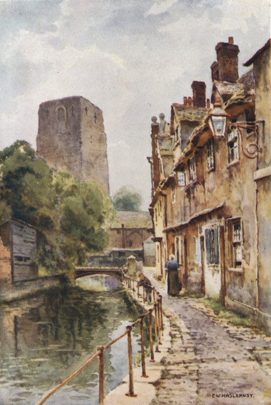 Fisher Row i Remains of Oxford Castle (kolor lito) autorstwa Ernest William Haslehust