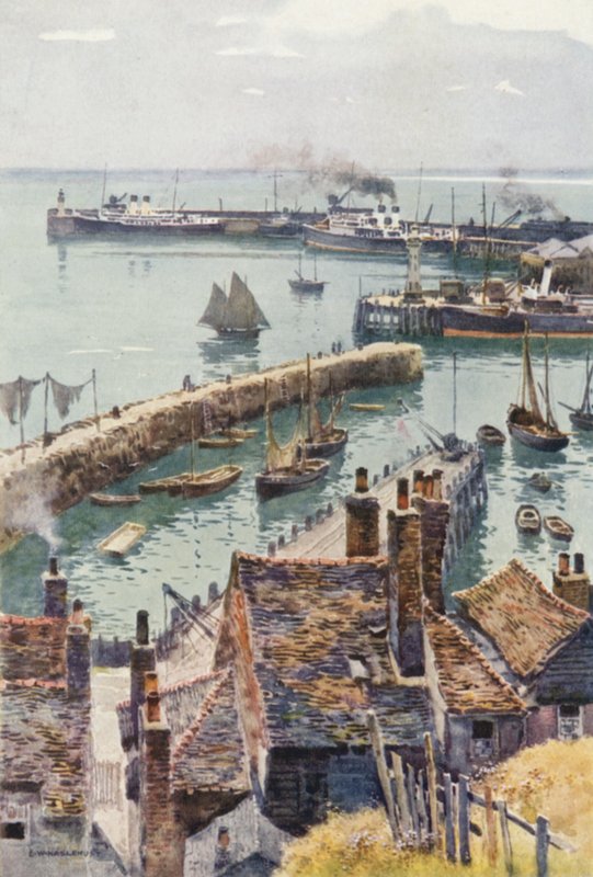 Port Folkestone z Eastcliffe (kolor lito) autorstwa Ernest William Haslehust