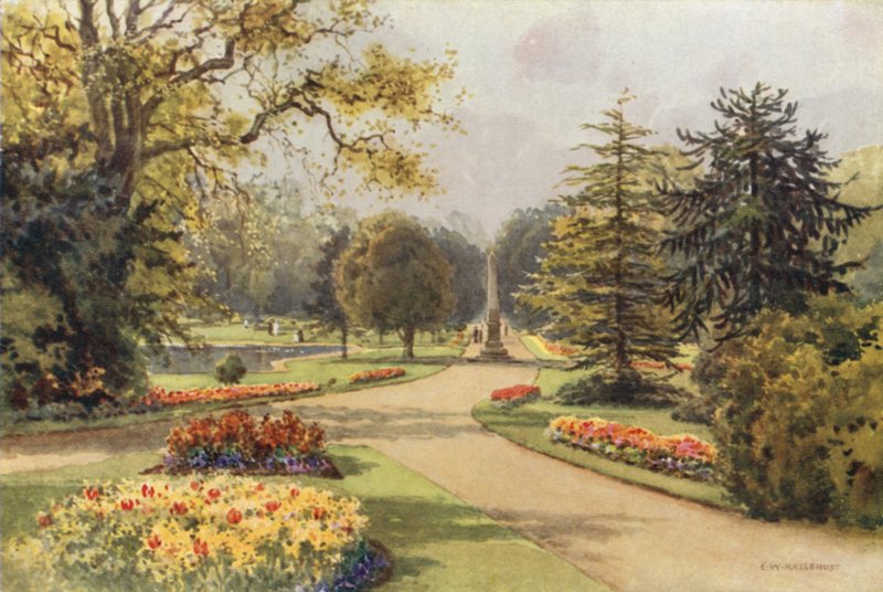 W Jephson Gardens, Leamington (kolor lito) autorstwa Ernest William Haslehust