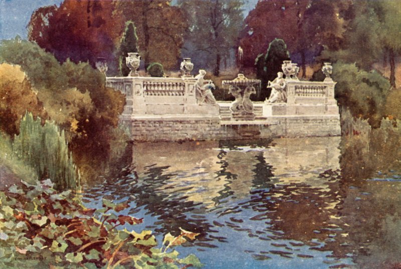 Fontanna Lancaster Gate, Kensington Gardens (kolor lito) autorstwa Ernest William Haslehust