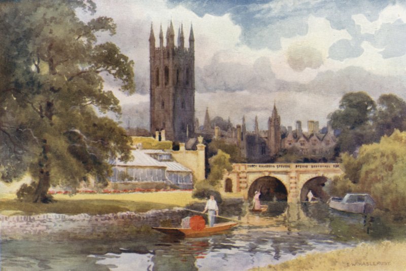 Magdalen College z Cherwell (kolor lito) autorstwa Ernest William Haslehust
