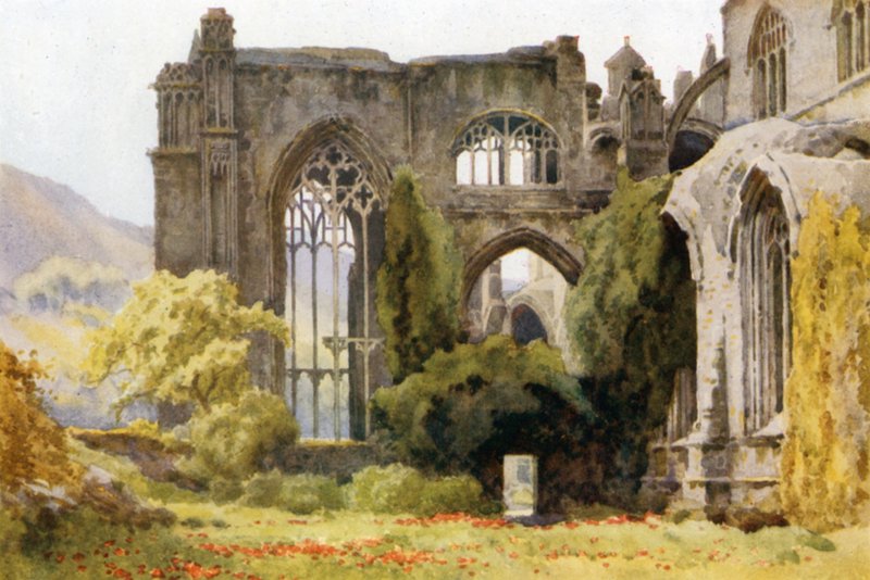 Opactwo Melrose: Chór i Północny Transept (kolor lito) autorstwa Ernest William Haslehust