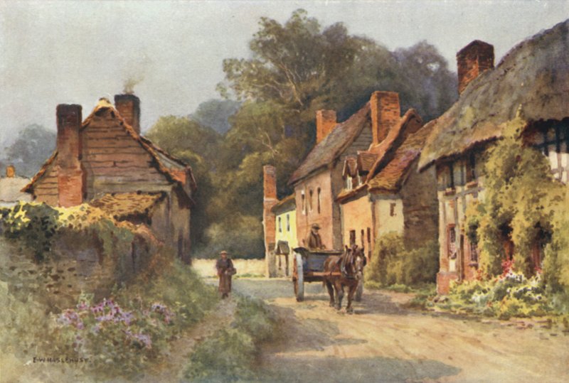 Old Cottages, Fownhope (kolor lito) autorstwa Ernest William Haslehust
